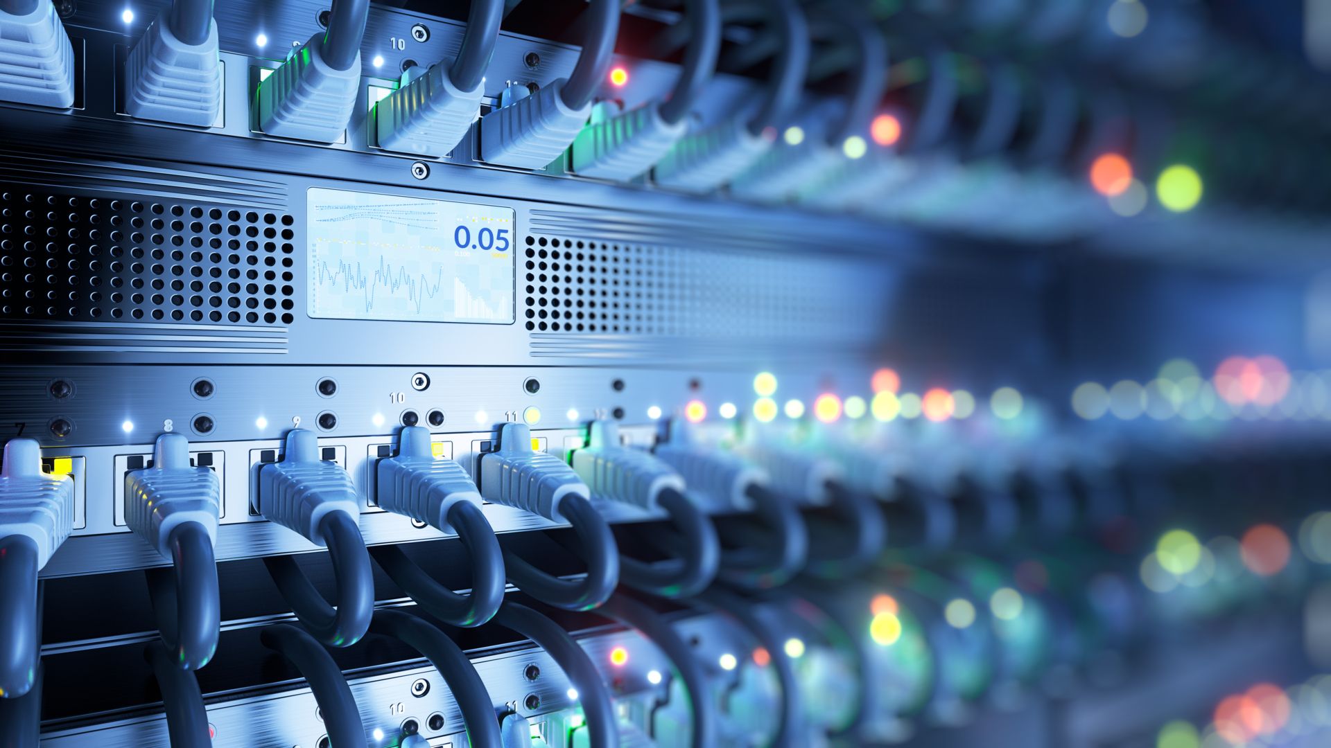 Nahaufnahme eines Computerservers, der die IT-Infrastruktur für kritische Netzwerkdienste darstellt.