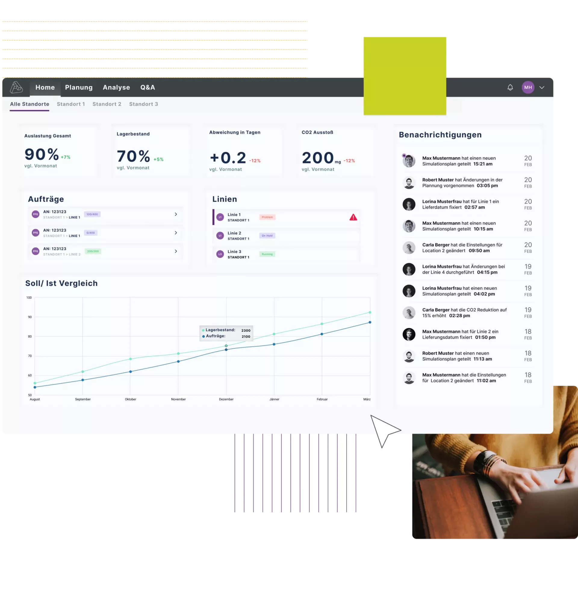 Screenshot eines Computers, der Software für die smarte Produktionsplanung bei CANCOM zeigt.